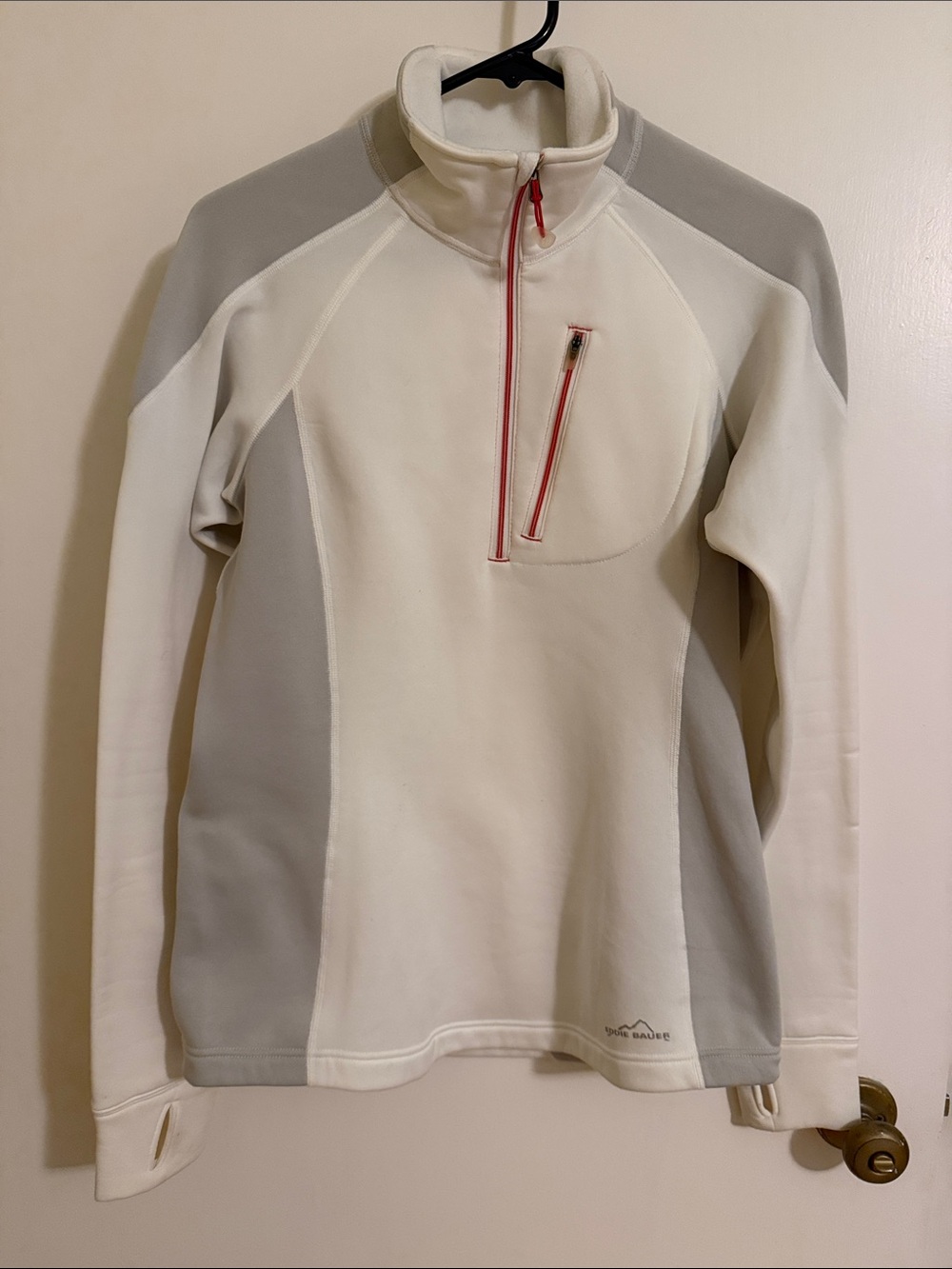 Eddie Bauer Cream & Light Gray Women's Half-Zip Rash Guard size M Tall